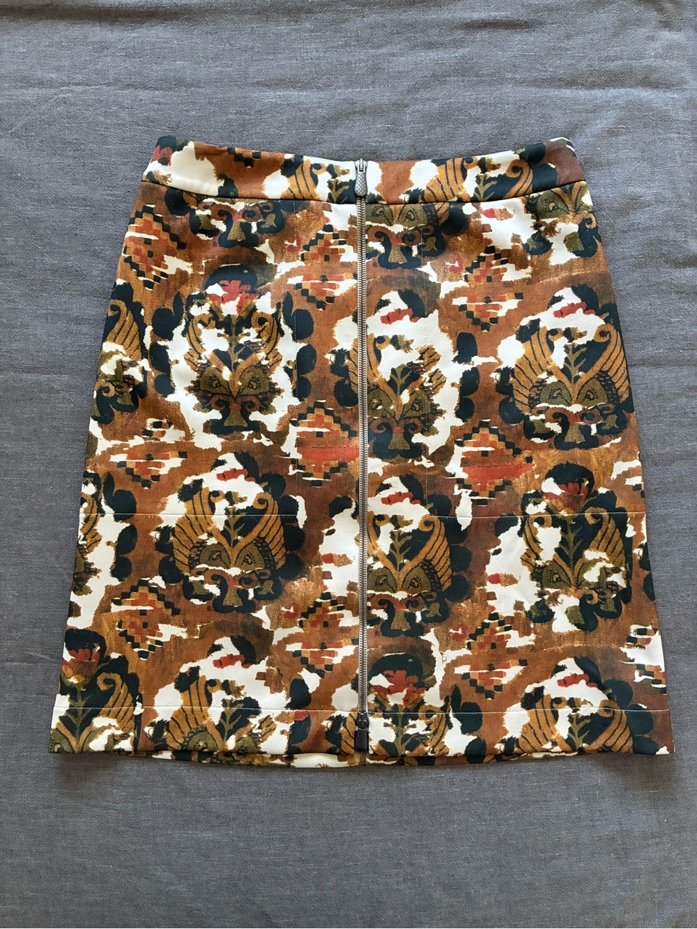Bottega Veneta Neoprene Abstract Camo Double Zipper Front Pencil Skirt